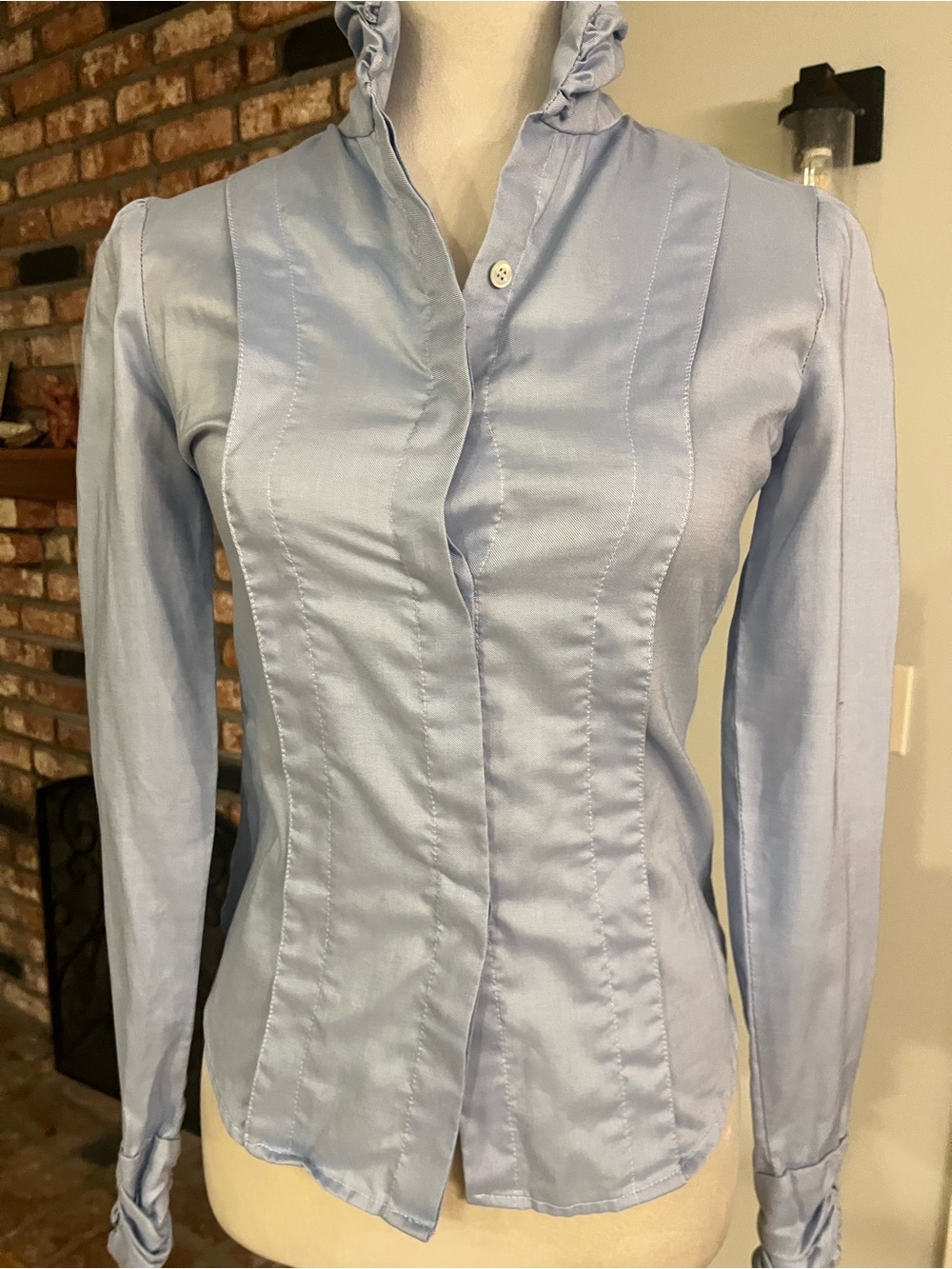 Ulla Johnson Light Blue Ruffled Stand-Collar Button-Down Shirt